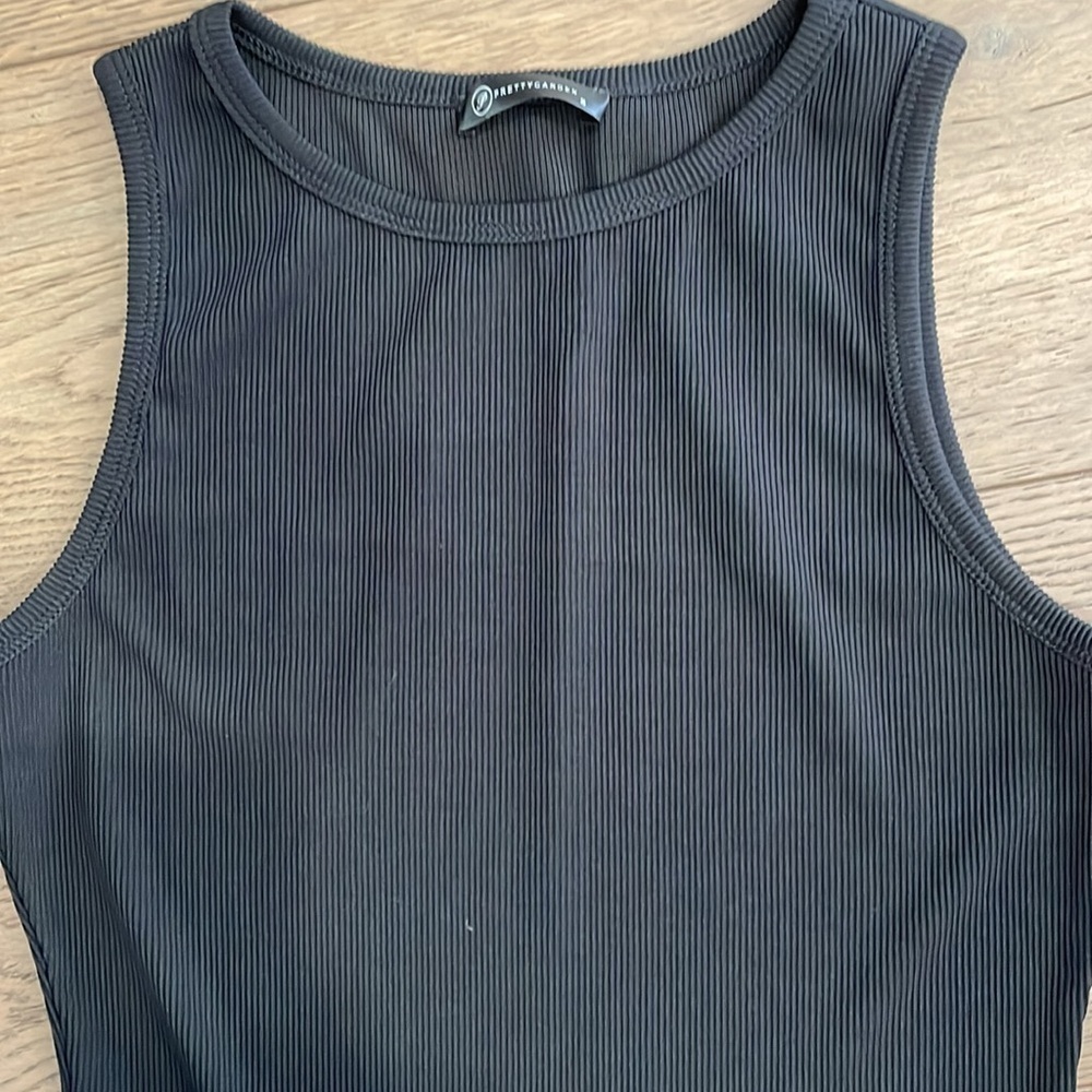 Elegant Black Sleeveless Midi Ribbed Stretchy Racerback Dress Small - Picture 2 of 4